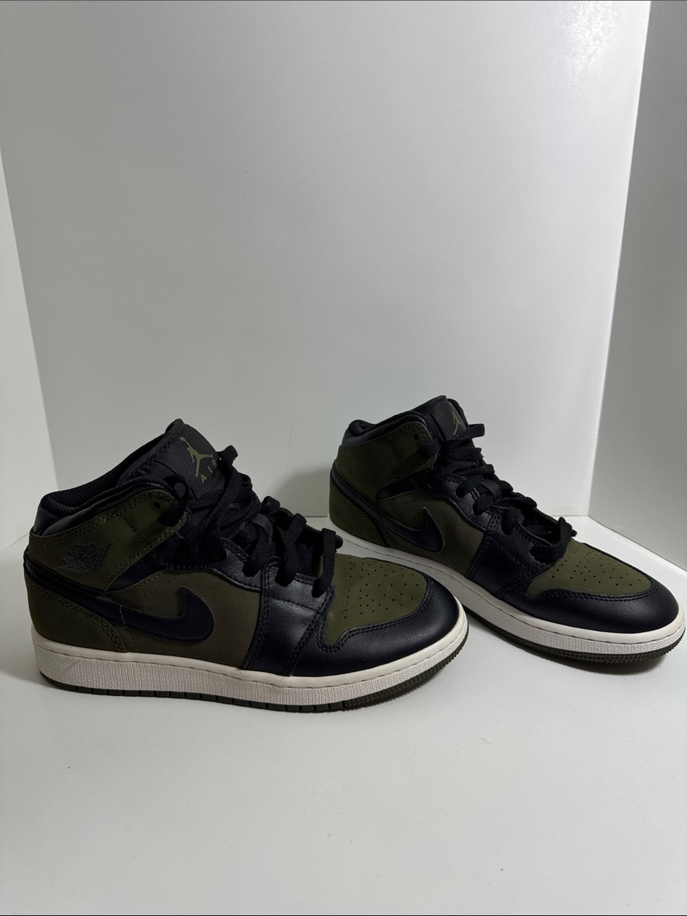 Nike Air Jordan Mid-Top Sneakers in Olive Green and Black Youth Size 5Y